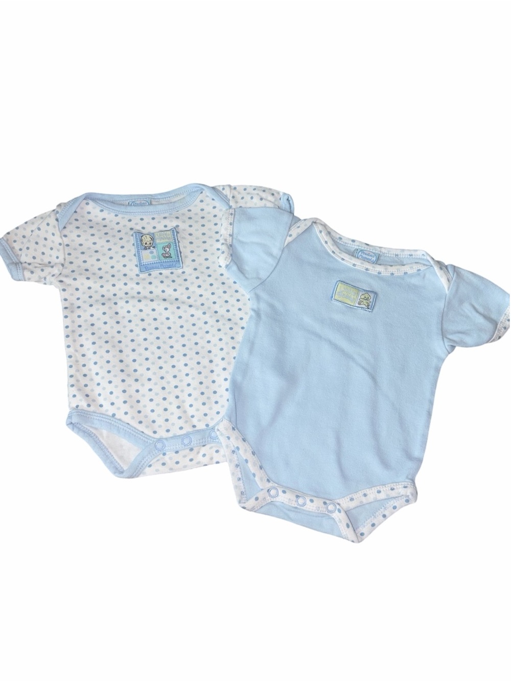Vintage Precious Moments Lt Blue Polka Dot Baby Boy Bodysuits 0-6m Cottagecore